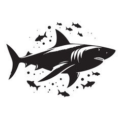 Black Color Shark Silhouette Vector Illustration, Solid White Background