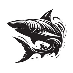 Black Color Shark Silhouette Vector Illustration, Solid White Background