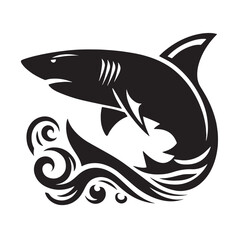 Black Color Shark Silhouette Vector Illustration, Solid White Background
