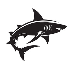 Black Color Shark Silhouette Vector Illustration, Solid White Background