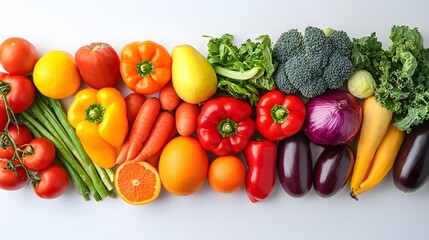 Fresh Fruits and Vegetables on White Background