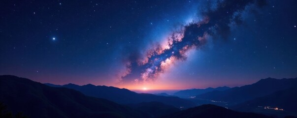 Fototapeta premium Dark starry night sky with galaxy in the distance , Night Sky, Celestial bodies, Darkness