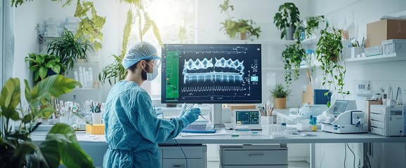 Scientist Analyzing Data in Modern Lab