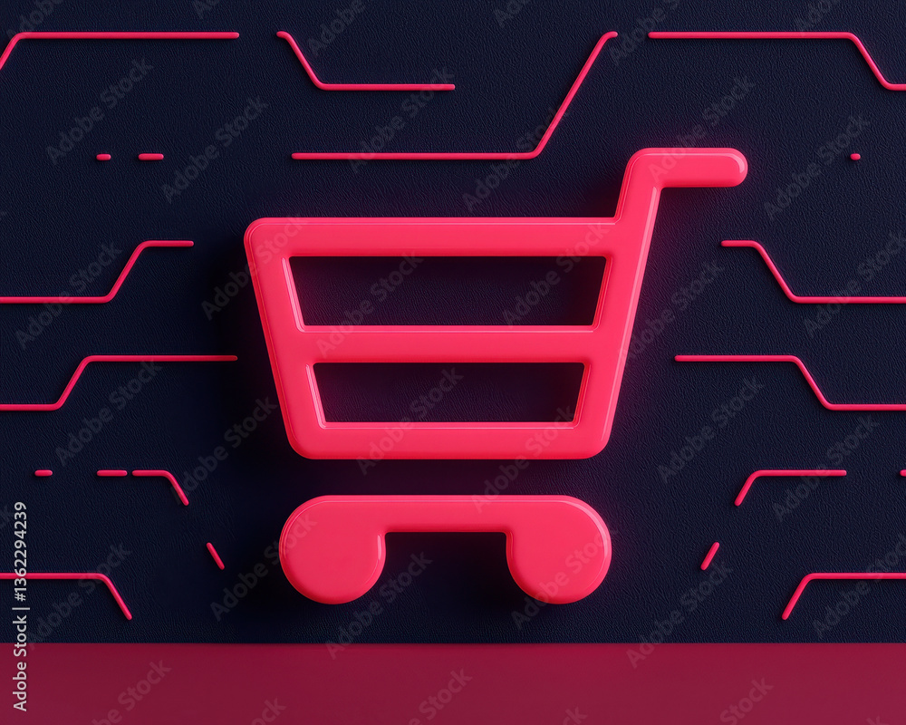 Aufkleber vibrant shopping cart icon is displayed against dark background with abstract lines, symbolizing mod