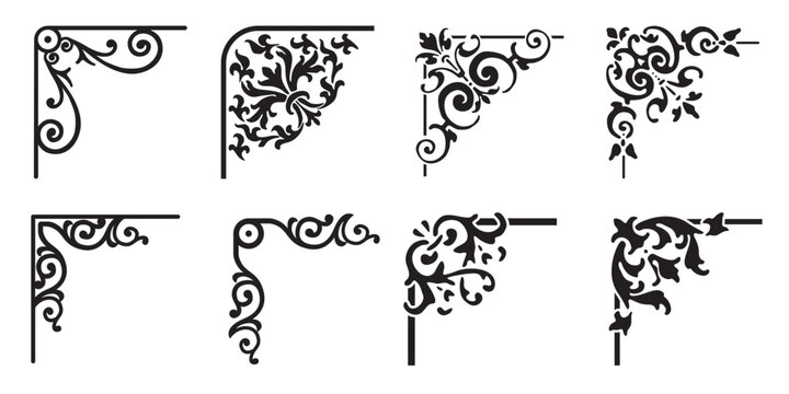 Corner vector icon set. Frame illustration sign collection. Vintage style. Isolated on white background.