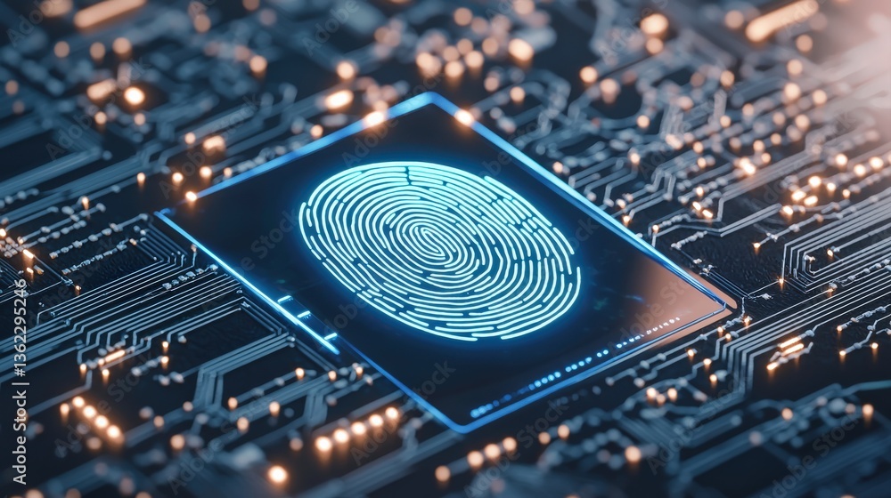 Poster a digital fingerprint on a circuit board, symbolizing security and technology integration in modern 