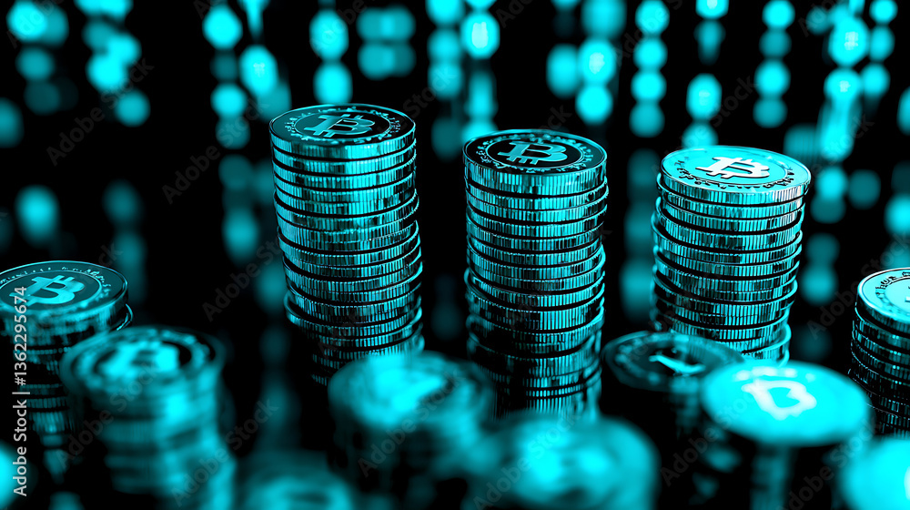Poster cryptocurrency trading action virtual currency market digital content futuristic environment close-u