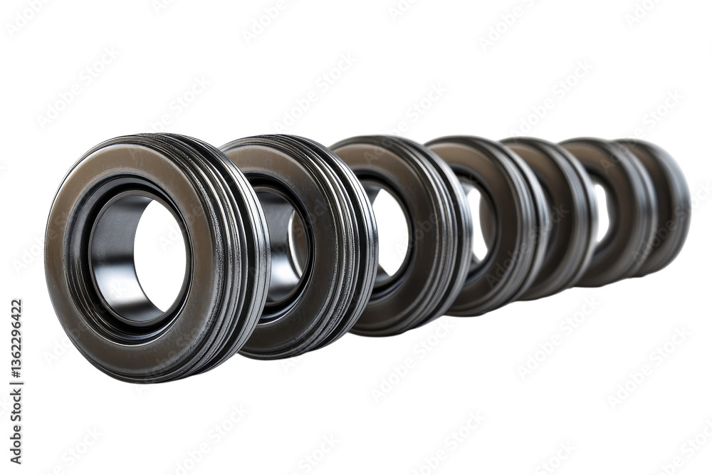 Poster sleek cylindrical components arranged in a precise row, showcasing their smooth surfaces and metalli