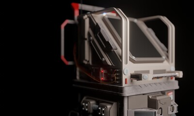 Close up monitor computer control room in dark scene 3d rendering sci-fi wallpaper background