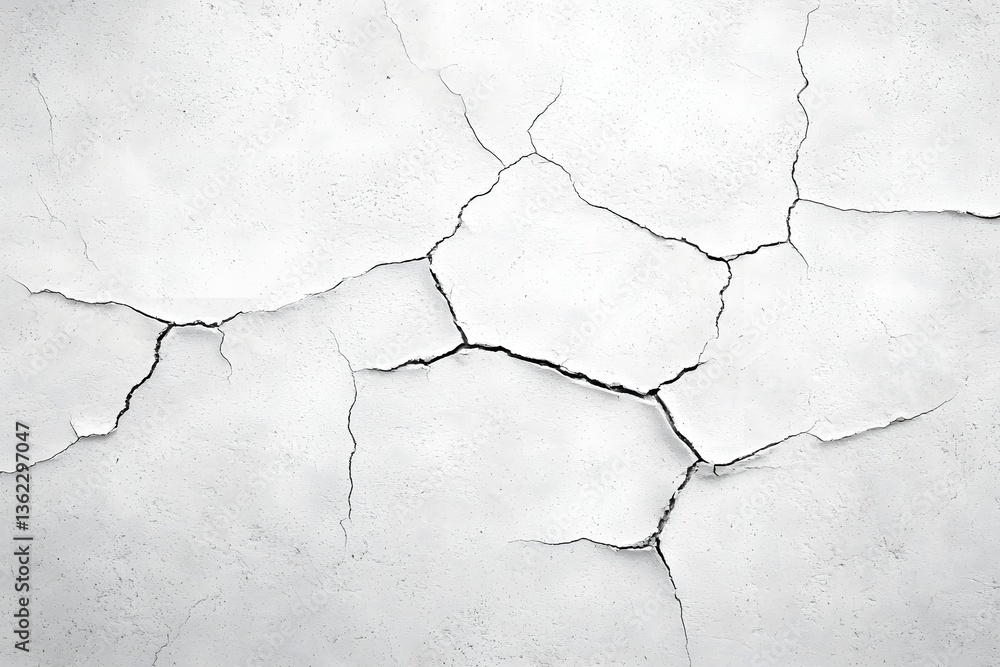 Poster Aged and distressed plaster texture with intricate cracks and rough patches
