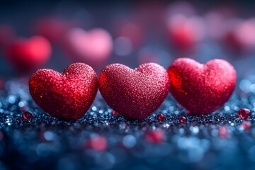 Obraz premium Romantic Velvet Hearts on Glittering Surface for Valentine's Decor and Designs