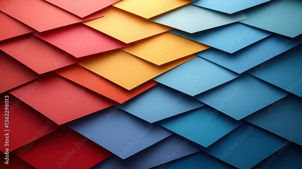 Poster abstract colorful pattern of overlapping squares: red, orange, and blue color palette