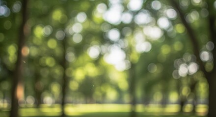 Green Bokeh Background: Abstract Blurred Nature with Light Spots