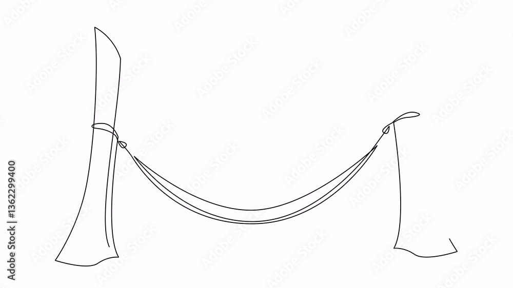 Aufkleber self drawing animation of hammock hung on trees drawn by continuous one line. relax concept minimali