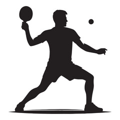 Professional Table Tennis Player silhouette, gripping the paddle in action - Table Tennis Player illustration - Minimalist Table Tennis Player vector - Competitive spirit

