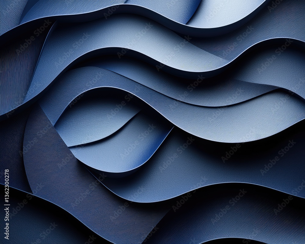 Poster abstract blue waves of textured paper create a dynamic visual flow, perfect for backgrounds