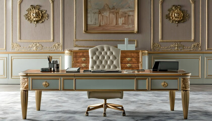 Elegant Luxury Office Desk with Gold Accents and Classic Decor