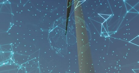 Wind turbine with digital network and data processing animation overlay - Powered by Adobe