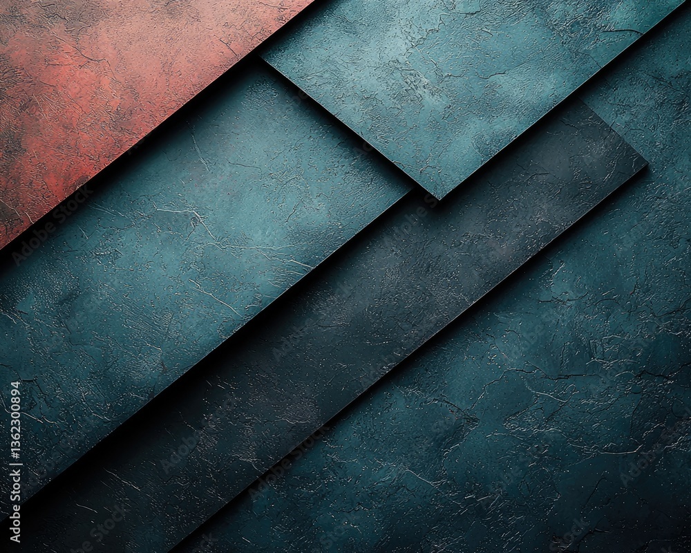 Poster abstract layered textures in blue and red tones, creating a modern design backdrop