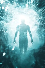 Fototapeta premium Rejuvenation Concept with Glowing Figure Emerging from Crystal-Clear Water
