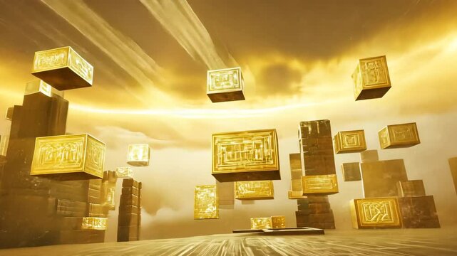 Explore a floating Sumerian AI library with sentient cloud formations during a futuristic journey through mystic skies