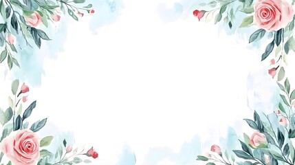 Beautiful watercolor floral arrangement with roses and green leaves