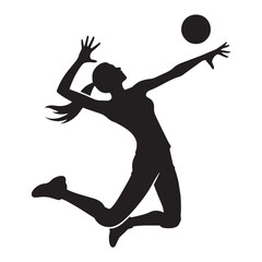 Intense Volleyball Player silhouette, mid-air attack in action - Volleyball Player illustration - Minimalist Volleyball Player vector - High-speed play

