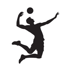 Explosive Volleyball Player silhouette, delivering a powerful serve - Volleyball Player illustration - Minimalist Volleyball Player vector - Unstoppable force

