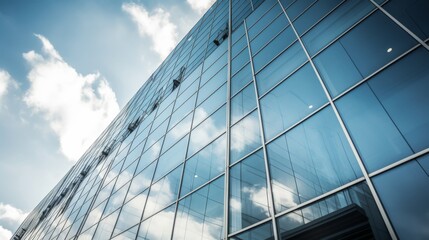 Obraz premium Modern glass building reflecting the sky.