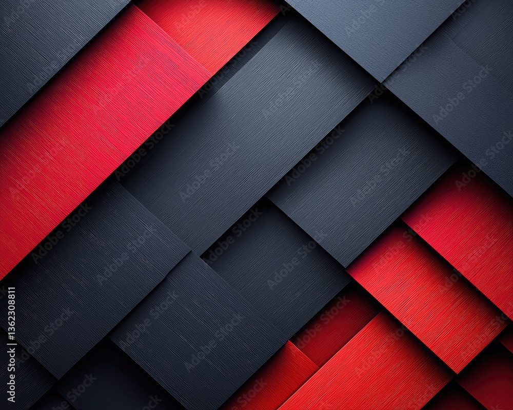 Poster abstract layered design featuring dark blue and red geometric shapes creating depth