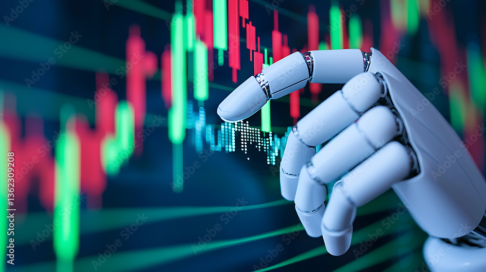 Poster analyzing stock market trends with ai technology virtual environment data visualization future insig
