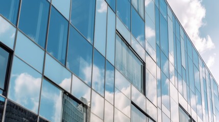 Obraz premium Modern glass building reflecting the sky.