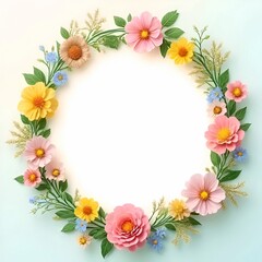 frame of colorful flowers.Garden of Paper Flowers: A Vibrant Bouquet.
