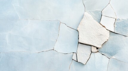 Fototapeta premium Cracked light-blue surface with off-white fragments
