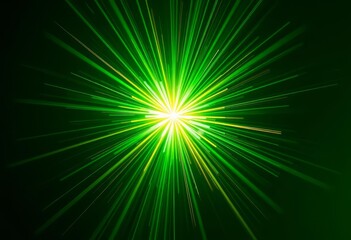 Obraz premium Abstract asymmetric burst of luminous green and yellow rays, dark green background , illustration, art