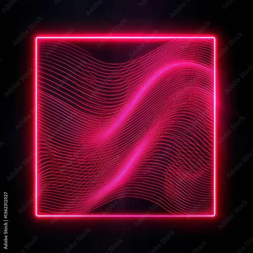 Aufkleber abstract red neon light flowing in wave lines on dark background