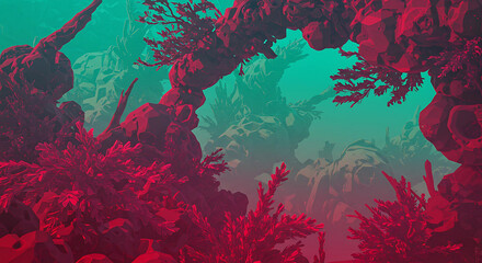 Fototapeta premium Abstract coral reef with red and green color gradient
