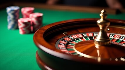 Fototapeta premium Roulette Wheel And Chips On Table