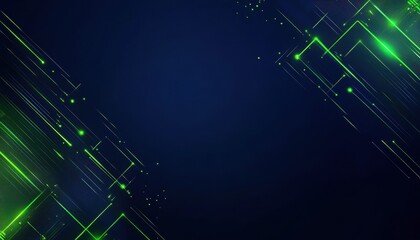 Obraz premium Abstract Dark Blue and Green Geometric Background with Glowing Lines