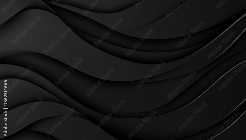 Aufkleber Abstract Dark Gray Wavy Background with Smooth Curves and Subtle Shadows