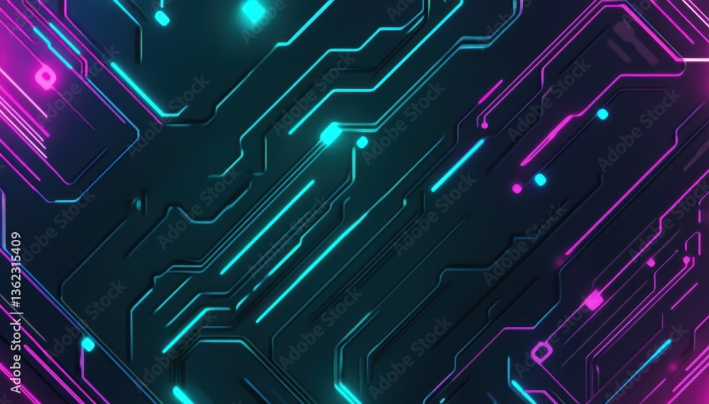 Poster abstract futuristic circuit board with glowing neon lines