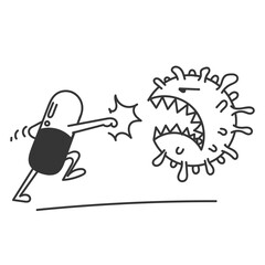 doodle capsule medicine character fighting against virus bacteria