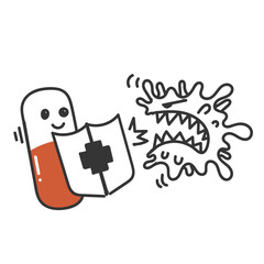 doodle capsule medicine character fighting against virus bacteria