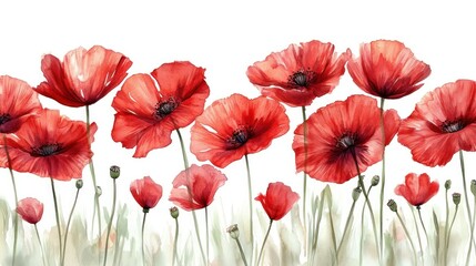 Obraz premium Watercolor Red Poppies Floral Painting