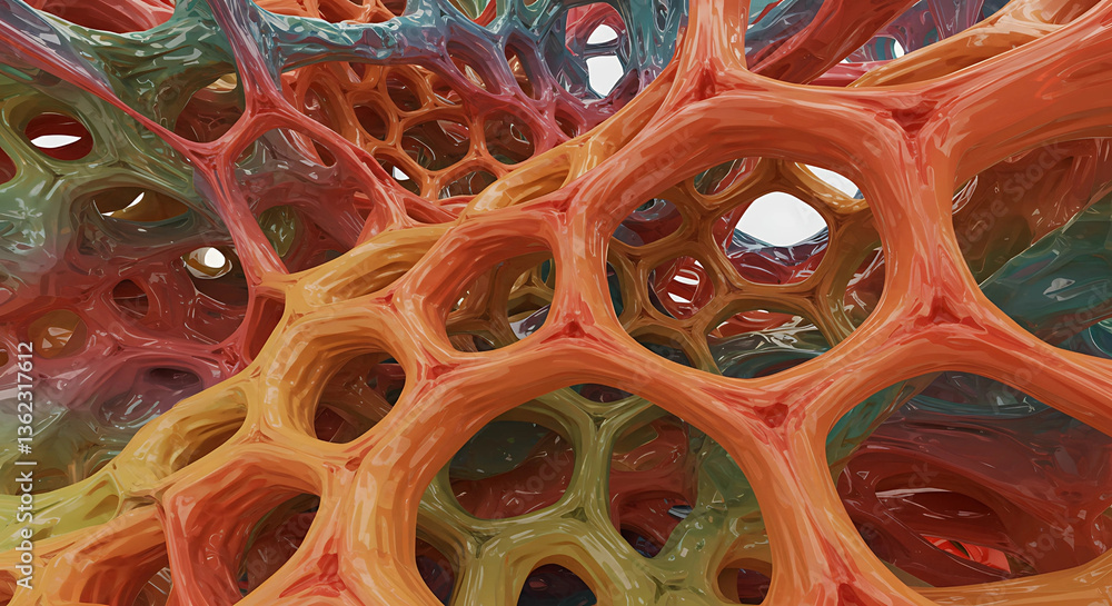 Poster abstract colorful porous structure close up rendering