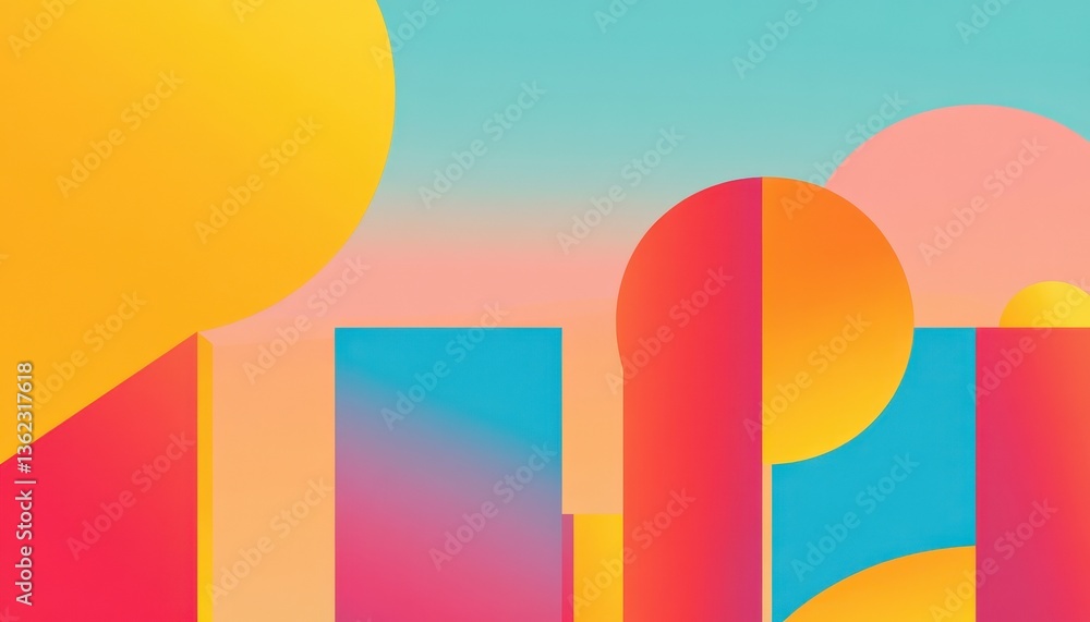 Poster abstract geometric shapes with vibrant color gradient background