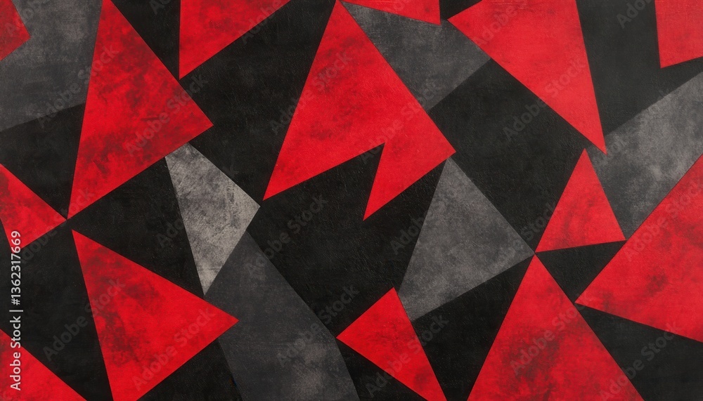 Poster Abstract Geometric Triangle Pattern Red Black Gray Texture Background
