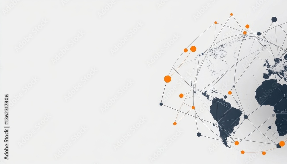 Poster abstract global network connections illustration with orange and dark gray points on white backgroun