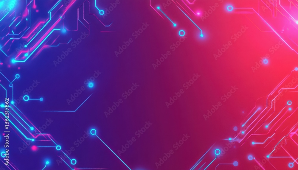 Aufkleber abstract glowing circuit board background with pink and blue neon lines