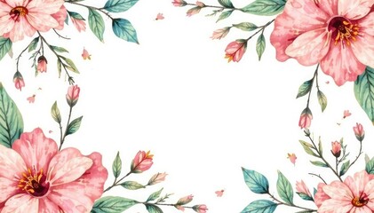 Delicate watercolor floral pattern on white background, vine, subtle, vintage